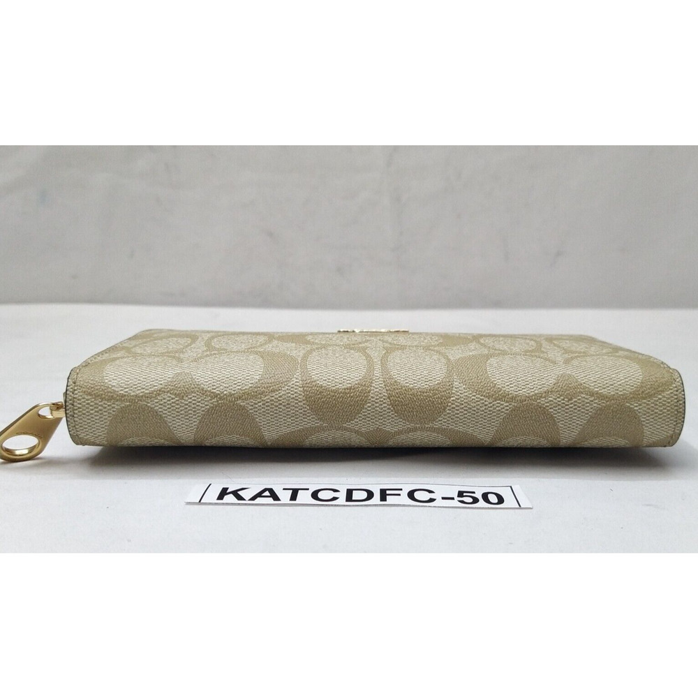 Coach Signature Khaki Saddle Leather Zip Around Credit Card Wallet - NWT $298 - Picture 7 of 16